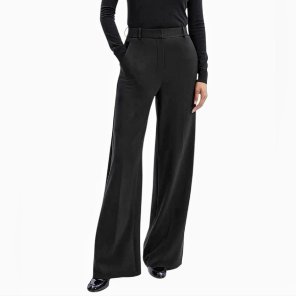 Theory Pants - Theory Lonan Classic Black Wool Wide Leg Trousers